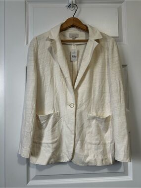 NWT LOFT Cream Single-Button 100% Cotton Blazer Office Business Casual